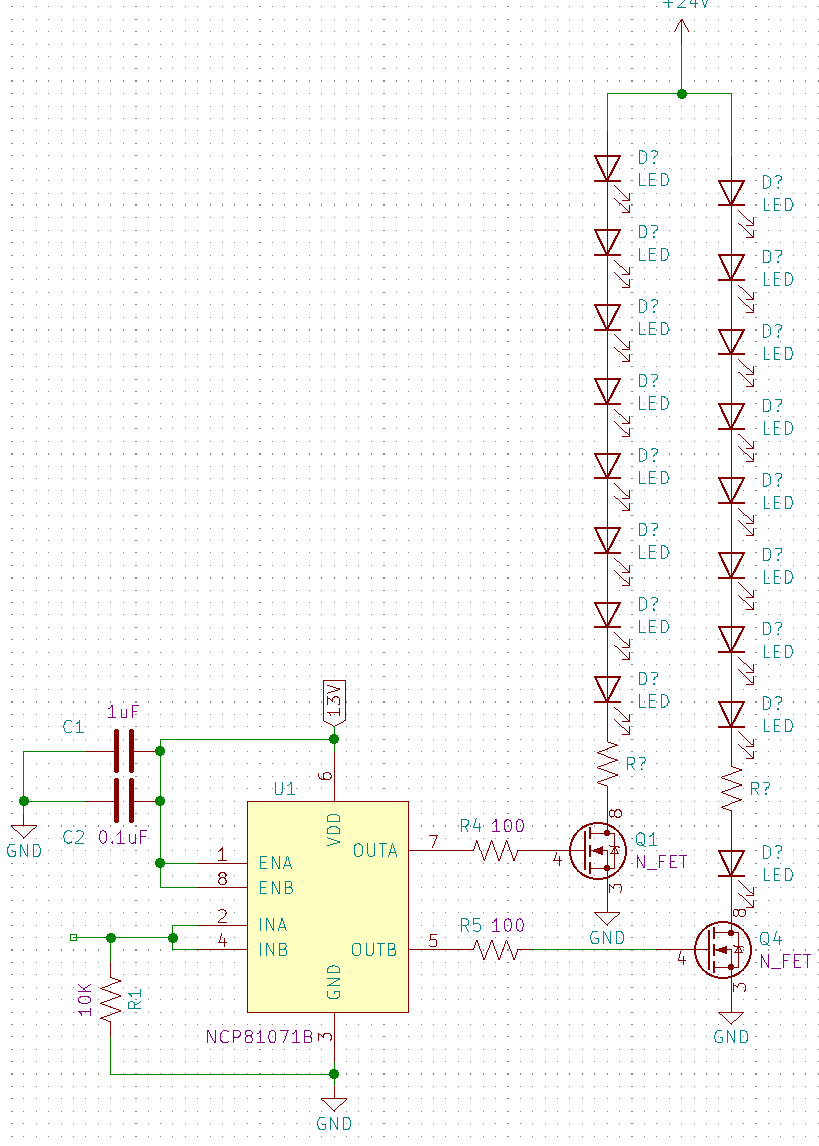 Low side MOSFET drives the 24V LED strand. This is the circuit block that needed to be troubleshooted