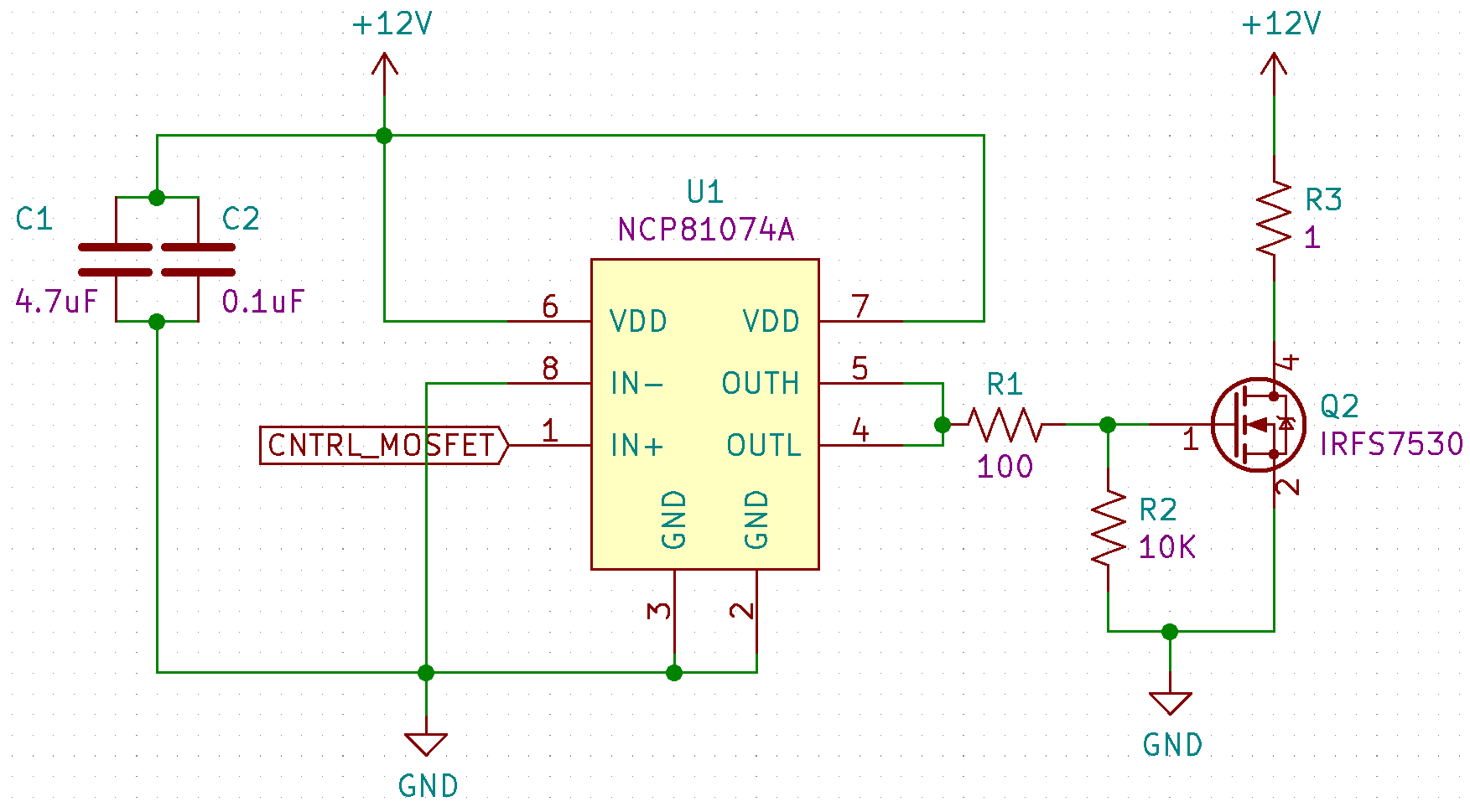 A MOSFET is driven by an integrated low-side driver
