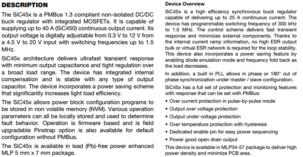 Shows the two different datasheet descriptions, allowing for a detailed understanding of the overview of the part
