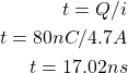 t=Q/i is used to calculate the rise and fall time of the selected MOSFET