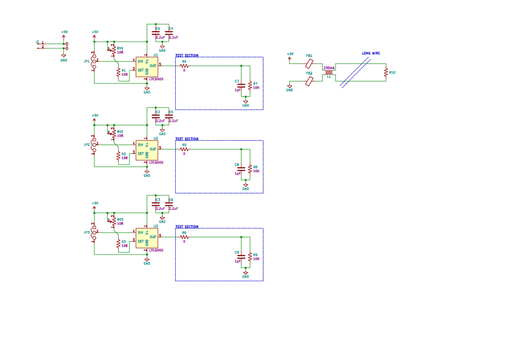 Schematic for the test board with 3 identical LTC6905 drivers