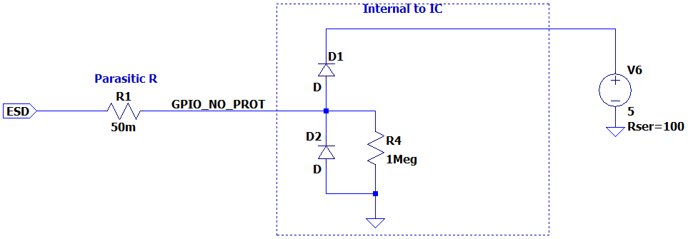 This circuit shows the internal IC protection as well as a parasitic R